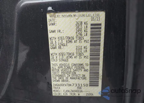 2013 Nissan Frontier Sv z USA, uszkodzony, nr VIN 1N6AD0EV7DN733150